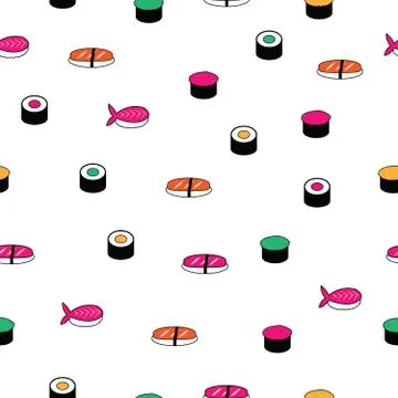Pattern - sushi and rolls. For textile, background or wrapping paper. Stock Illustration