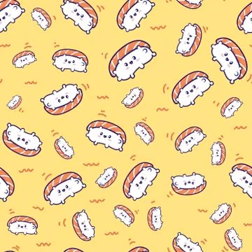 Pattern sushi Seamless, cute sushi background, for banner wall wallpaper  Stock Illustration