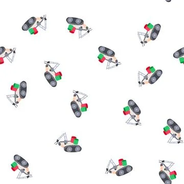 Pattern sustainability mini robot sorting trash cartoon vector Stock Illustration
