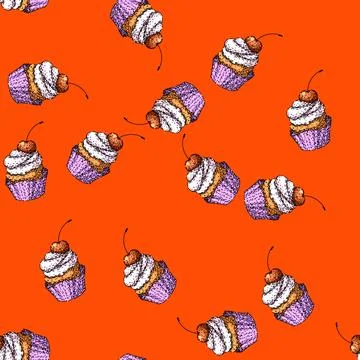 Pattern sweet cupcake sketch hand drawn Illustrazione stock