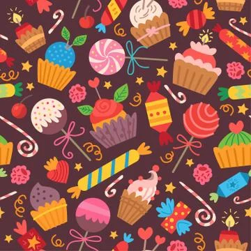 Pattern with sweets candy. For birthday party Stock Illustration