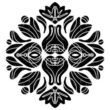 Pattern symmetrical in linocut style texture black element vector print with  Stockillustratie