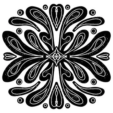 Pattern symmetrical in linocut style texture black element vector print with  Illustrazione stock