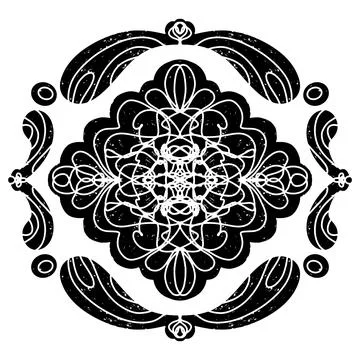 Pattern symmetrical in linocut style texture black element vector print with  Stock Illustration