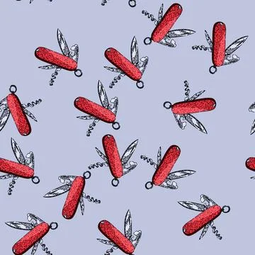 Pattern tactical pocket knife sketch hand drawn Stock Illustration