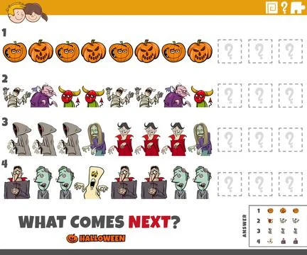 Pattern task with cartoon Halloween characters 스톡 일러스트