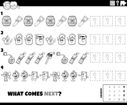 Pattern task with cartoon objects coloring book page Illustrazione stock