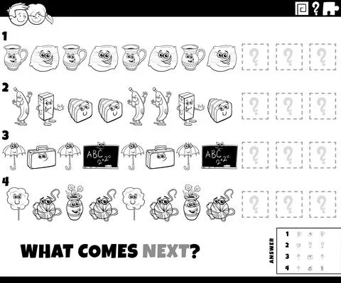 Pattern task with cartoon objects coloring page Illustrazione stock