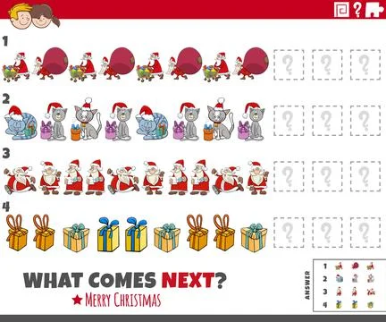 Pattern task for children with cartoon Christmas characters Illustrazione stock
