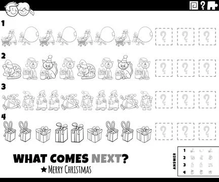 Pattern task with comic Christmas characters coloring page 스톡 일러스트