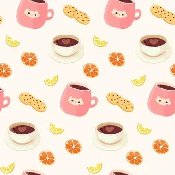 Pattern tea with lemon and cookies Stock Illustration