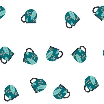 Pattern teal mug with leaves and berries pattern Stock Illustration