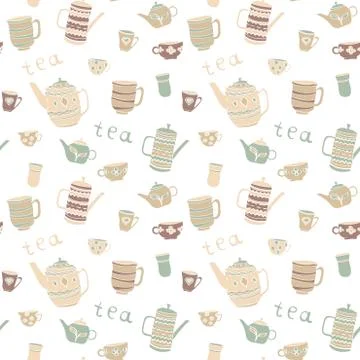 Pattern with teapot and cups. Stock Illustration