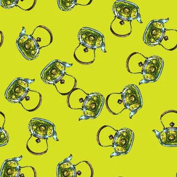 Pattern teapot glass sketch hand drawn Stock Illustration