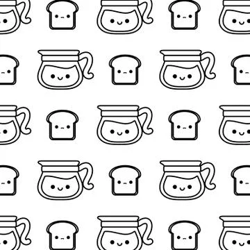 Pattern of teapots with breads kawaii style イラスト素材
