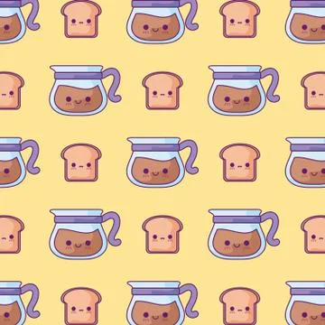Pattern of teapots with breads kawaii style イラスト素材