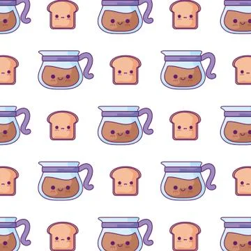 Pattern of teapots with breads kawaii style イラスト素材