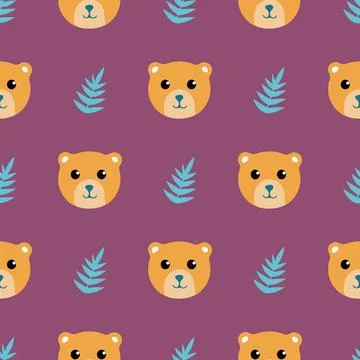 A pattern of teddy bear faces with leaves in the background Stock Illustration