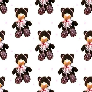 Pattern with a Teddy bear on a light background. Background with a brown bear Stock Photos