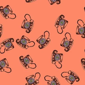 Pattern telephone retro technology devices sketch hand drawn Illustrazione stock