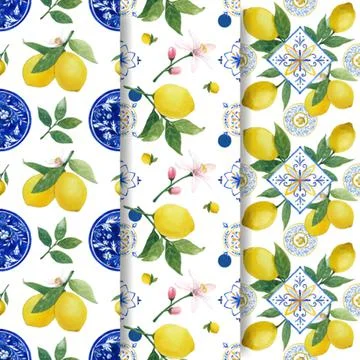 Pattern template with Italian tile design watercolor vector illustration イラスト素材