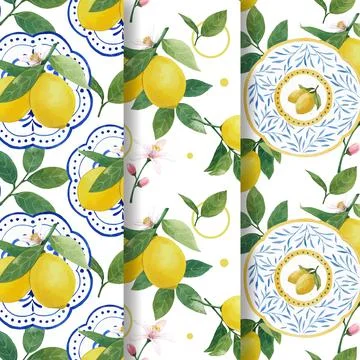 Pattern template with Italian tile design watercolor vector illustration Stock Illustration