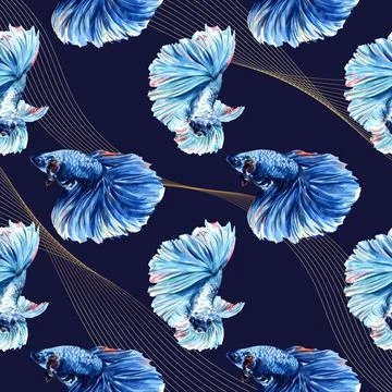 Pattern template with Siames fighting fish concept design watercolor vector i イラスト素材