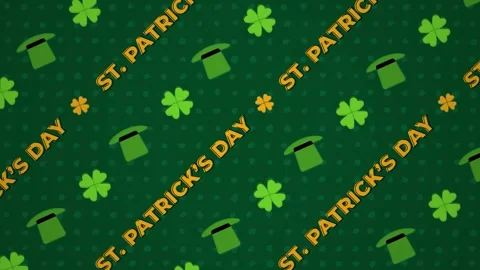 Pattern template of St. Patrick's Day, shamrocks clover, Four-leafed Irish party Stock Footage 302349775