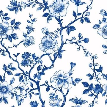 Pattern With Tender Flowers and Thin Branches. Floral Print Stock Illustration