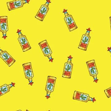 Pattern tequila bottle sketch hand drawn 스톡 일러스트