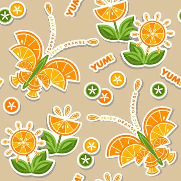 Pattern with text, stickers of butterfly, flowers Stock Illustration