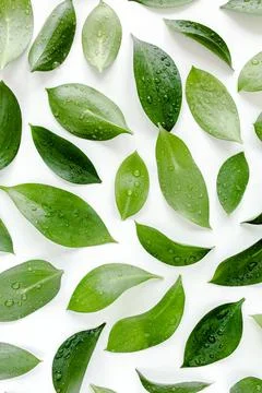 Pattern, texture with green leaves isolated on white background. lay flat, top 스톡 사진