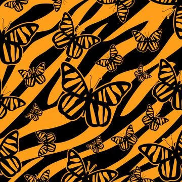Pattern texture tiger with butterfly Ilustración de archivo