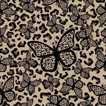 Pattern texture tiger with butterfly, Tiger Pattern collection Stock Illustration