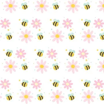 Pattern, texture, wallpaper, bee and flowers in gentle colors. Stock Illustration