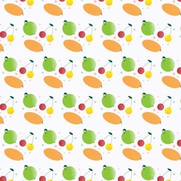 Pattern, texture, wallpaper, berries, apple, melon, cherry, in gentle colors. Stock Illustration