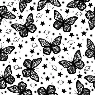 Pattern texture Zebra with butterfly Stock Illustration