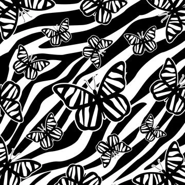 Pattern texture Zebra with butterfly Stock Illustration