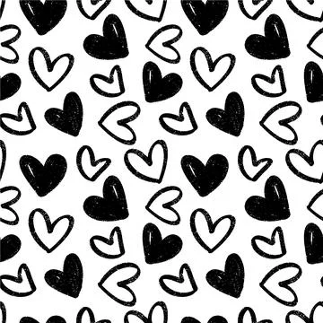 Pattern with textured hearts hand drawn vector sketch. Seamless one color r.. Stock Illustration