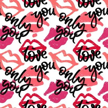 Pattern with textured lips and hand written words love you and only you. Se.. Stock Illustration