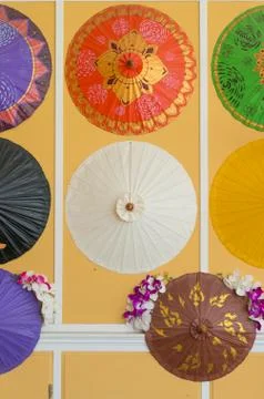 Pattern of thai colorful umbrellas Stock Photos