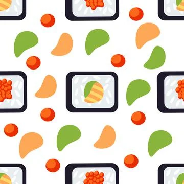 The pattern of their sushi with fish and caviar on a light background Stock Illustration