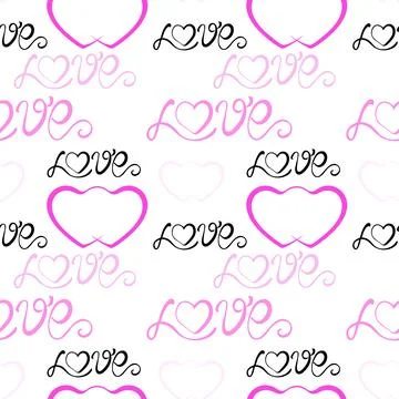 Pattern on the theme of lovers. Seamless background with hearts with the word Иллюстрация