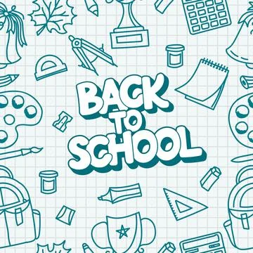 A pattern on the theme of school with school supplies and the inscription back Stock Illustration