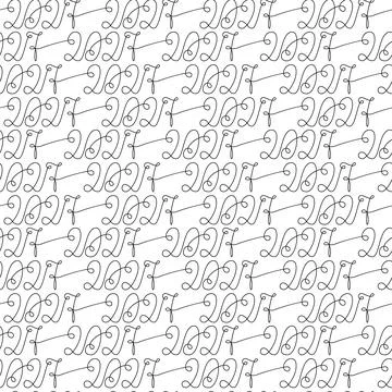 Pattern of thin black line hand drawn 2027 script numbers on white with looping Stock Illustration