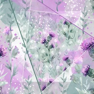 A pattern with thistle flowers on a white background. A pattern with field pink Stock Illustration
