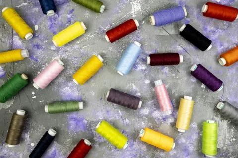 Pattern, threads for sewing on an abstract background, top view Foto stock