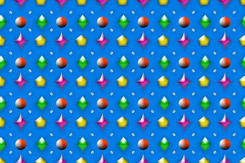 Pattern of three-dimensional geometric shapes on a blue background Colored... Stock Photos