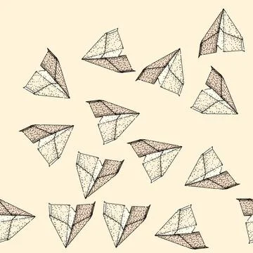 Pattern throw paper plane sketch hand drawn black Illustrazione stock