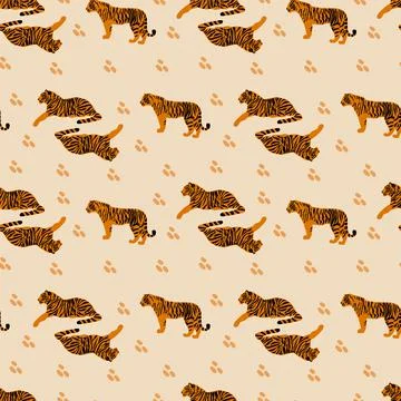 The pattern with tigers 2022 is a symbol of the year. Background with a wild red Stock Illustration